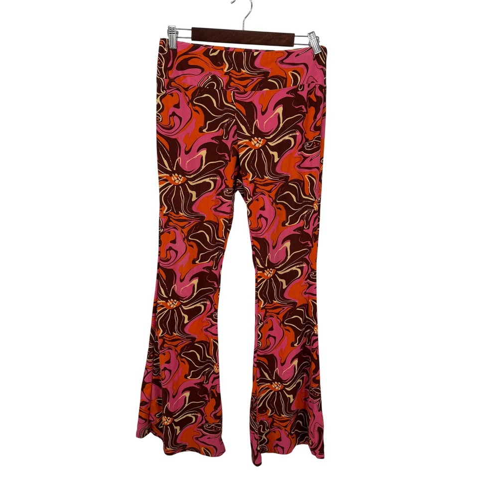 No Boundaries L 11-13 Flare Yoga Pants Pink Orange Floral Psychedelic Retro
